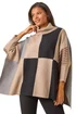 Roman Camel Check Colour Block Knit Poncho - One Size Image 1