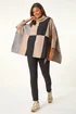 Roman Camel Check Colour Block Knit Poncho - One Size Image 3