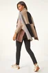 Roman Camel Check Colour Block Knit Poncho - One Size Image 2