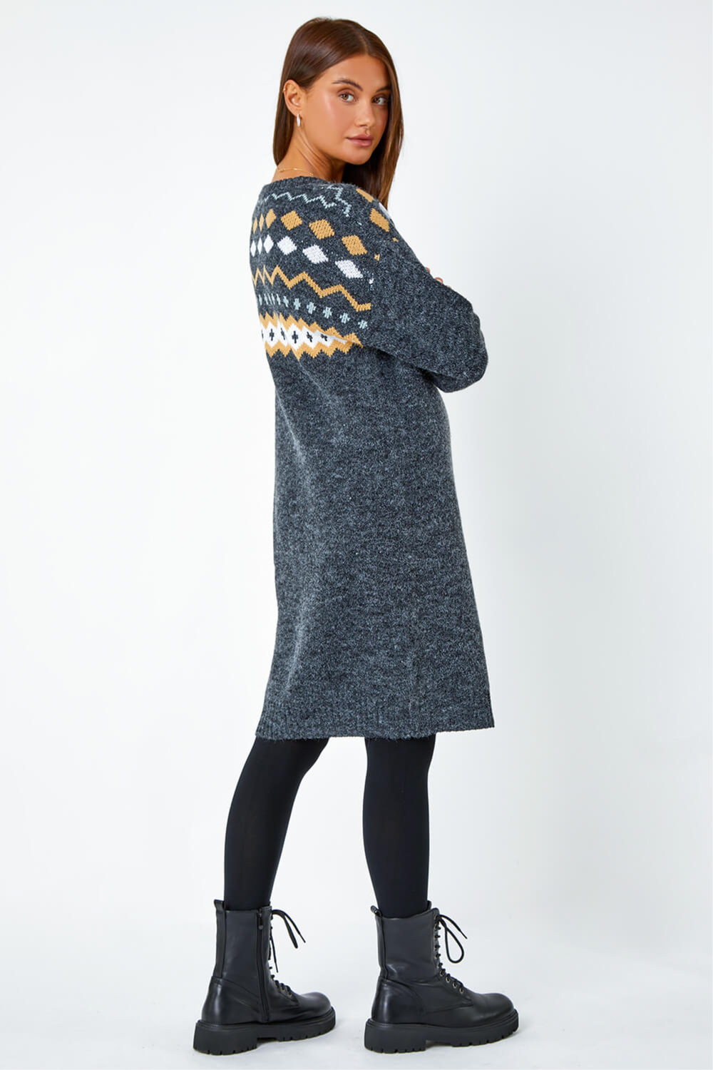 Roman Dark Grey Nordic Print Knitted Jumper Dress - 14 Image 3