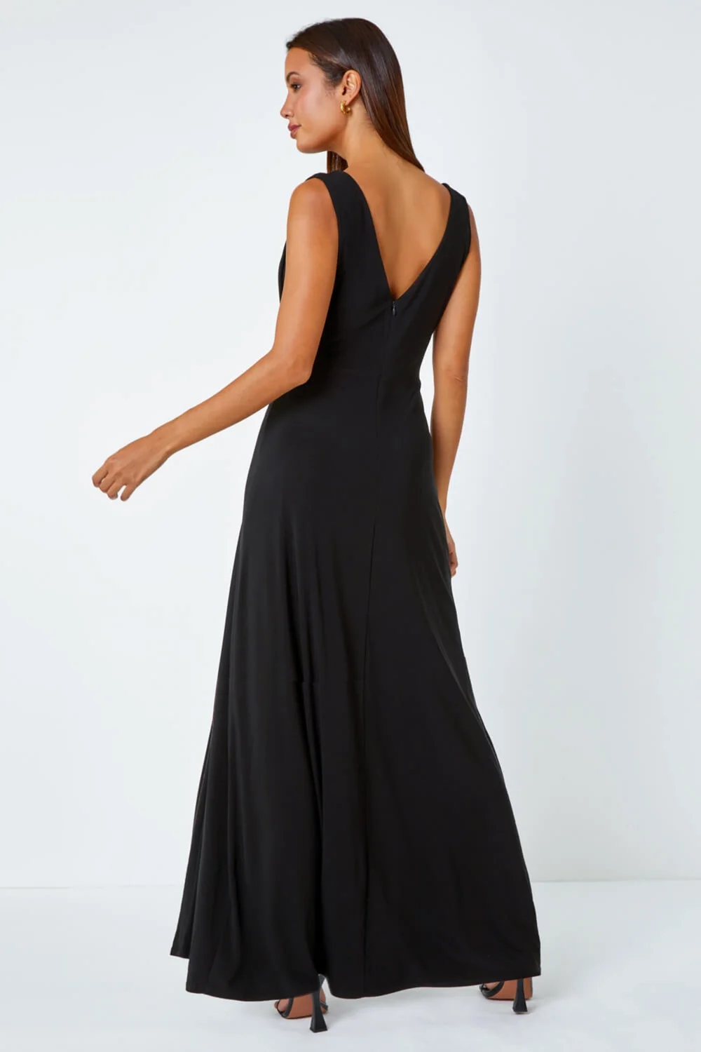 Roman Black Draped Buckle Detail Maxi Dress - Size 16 Image 3