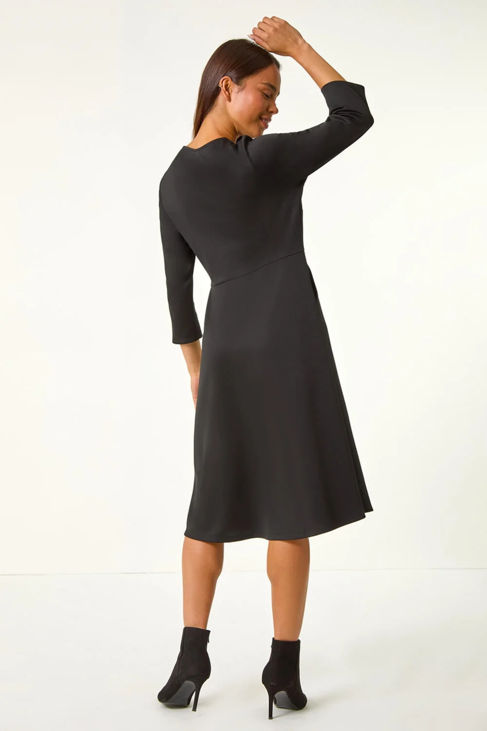 Roman Black Petite V-Neck Button Detail Stretch Dress - 8 Image 3