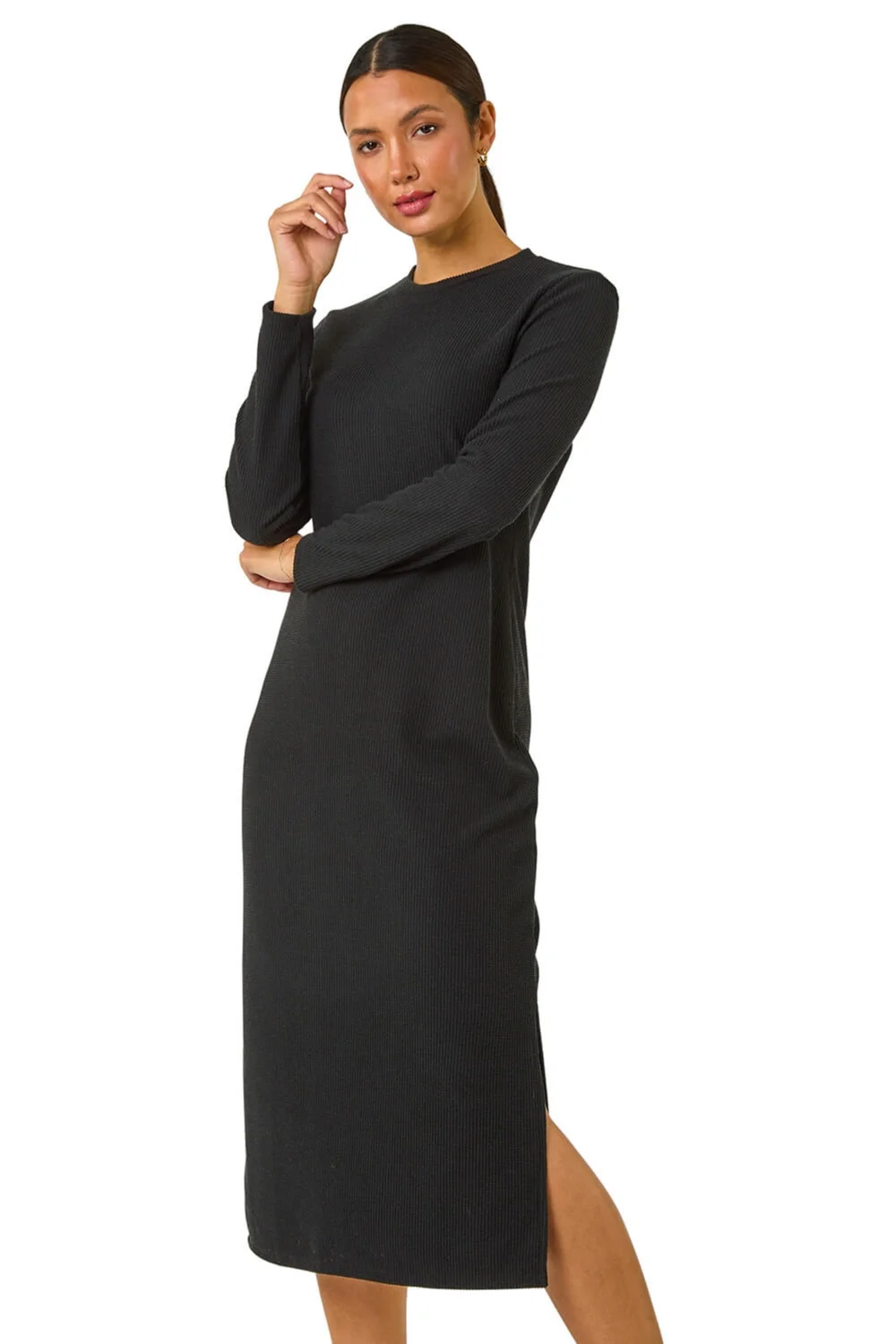 Roman Black Textured A-Line Knitted Jumper Dress - 22 | Matalan Roman Black Textured A-Line Knitted Jumper Dress - 22 | Matalan