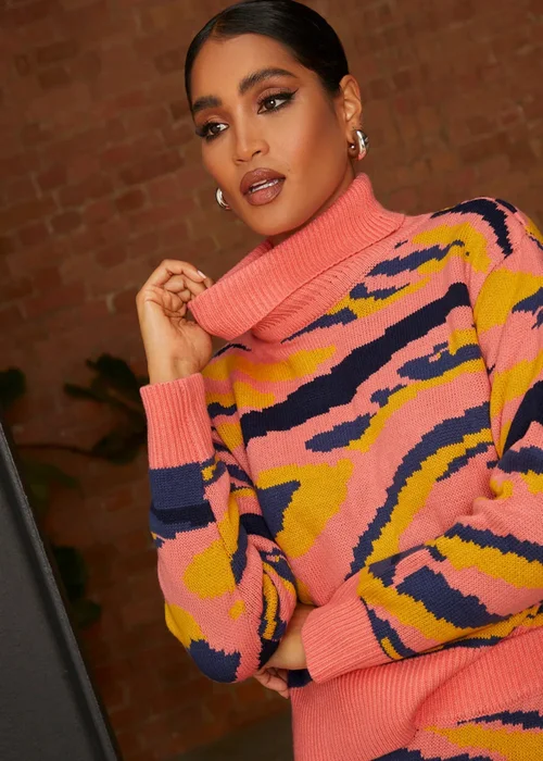 Chi Chi London Abstract Stripe Roll Neck Jumper - Small Image 3