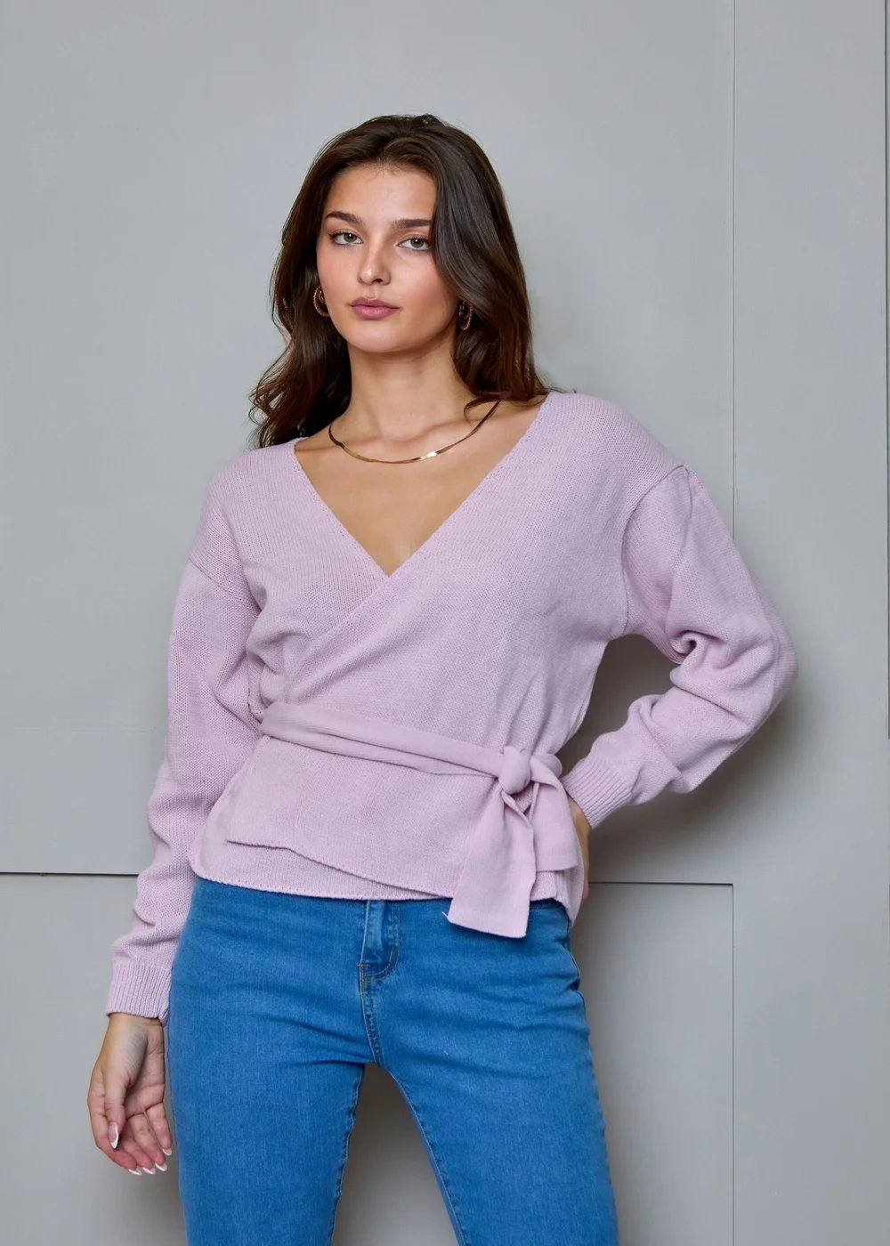 Chi Chi London Pink V Neck Wrap Jumper - S Image 1