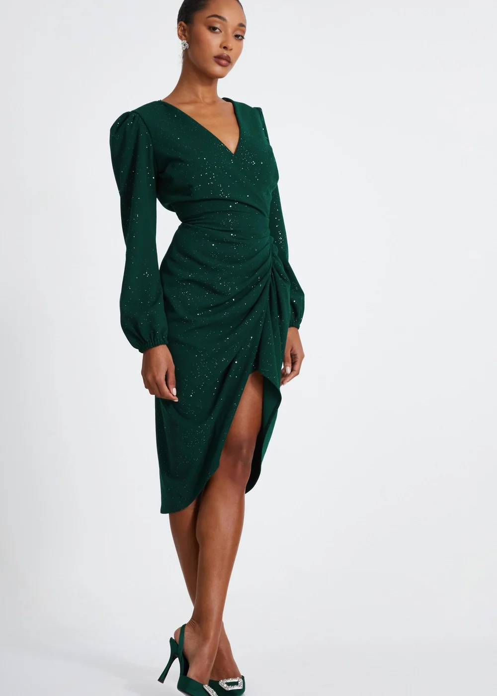 Quiz Green Glitter Midi Dress - 14 | Matalan Quiz Green Glitter Midi Dress - 14 | Matalan