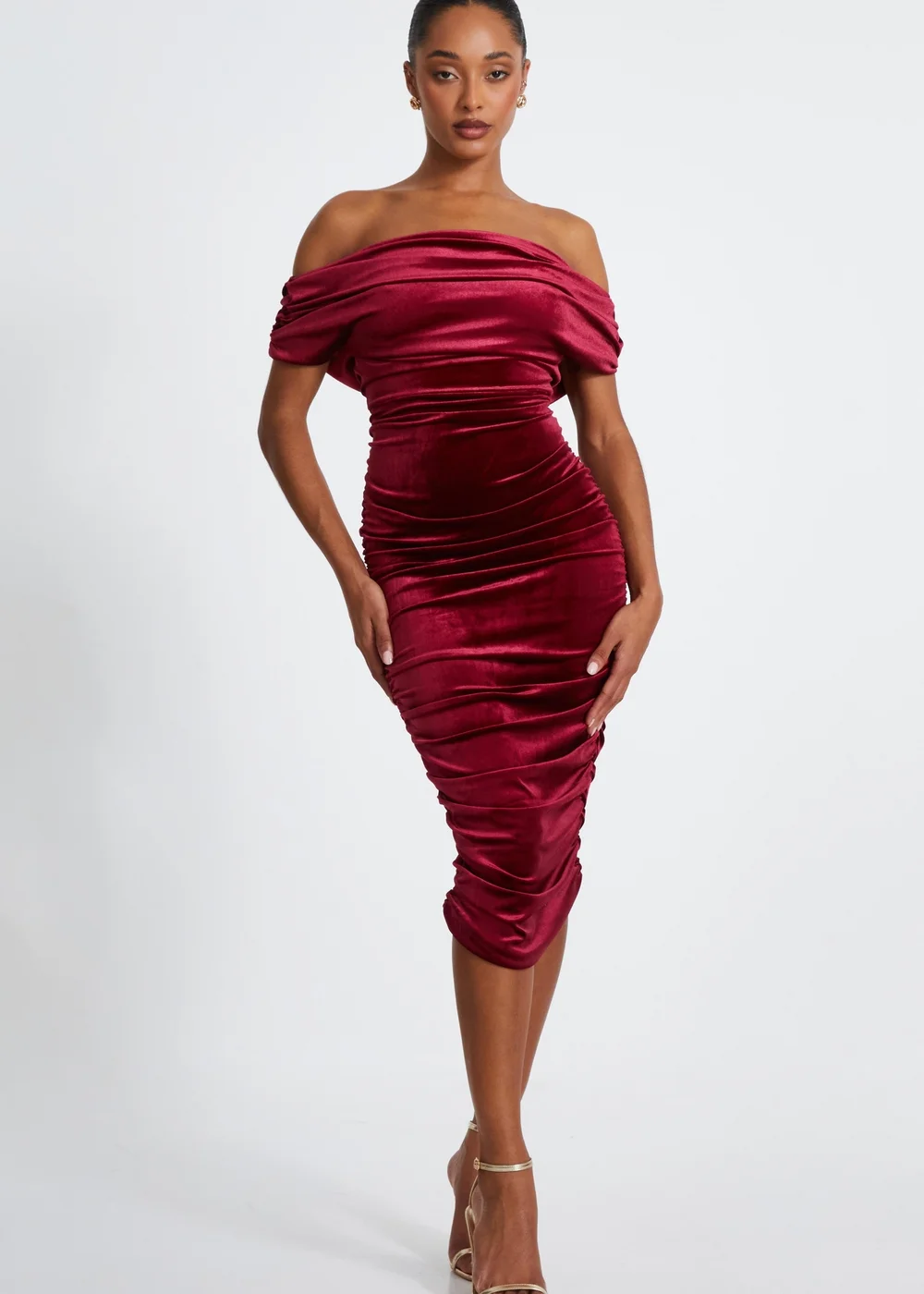 quiz red bodycon dress Quiz Ruched Bodycon Midi Dress - Red