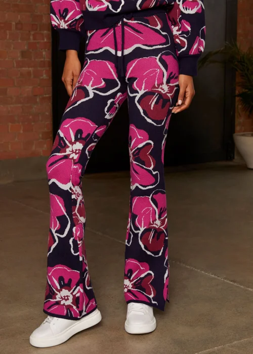 Chi Chi London Navy Abstract Floral Wide Leg Trousers - S Image 4