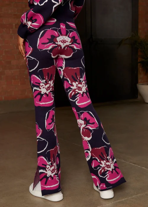 Chi Chi London Navy Abstract Floral Wide Leg Trousers - S Image 2