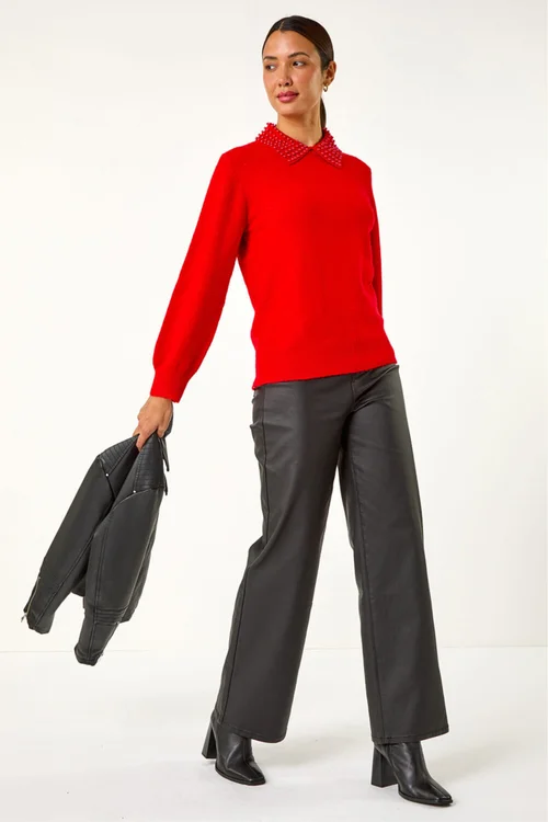 Roman Red Faux Pearl Collar Jumper - 18 Image 2