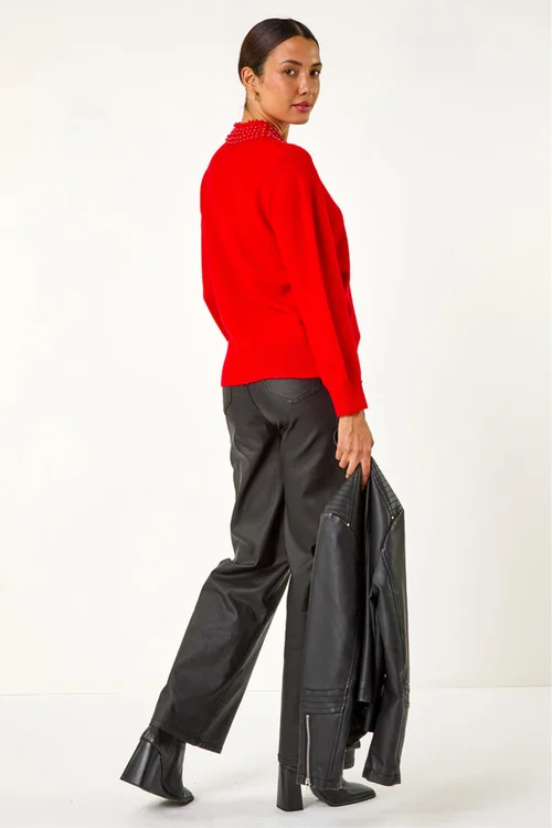 Roman Red Faux Pearl Collar Jumper - 18 Image 3