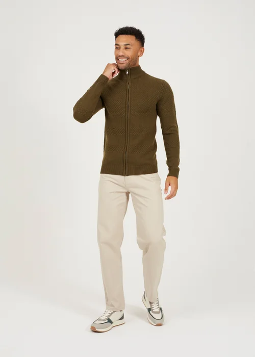 Brave Soul Khaki Zip Through Funnel Neck Knit Cardigan - L Image 4