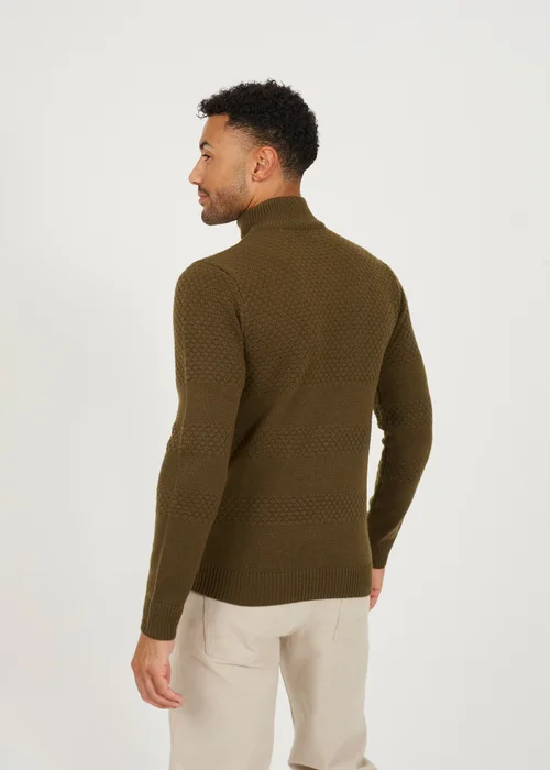 Brave Soul Khaki Zip Through Funnel Neck Knit Cardigan - L Image 2