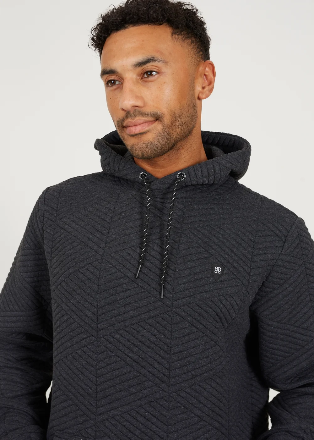 Brave Soul Charcoal Overhead Hoody with Geometric Pattern - S Image 3