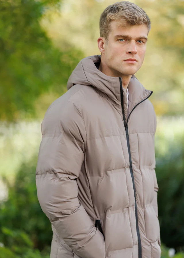 Brave Soul Taupe Longline Padded Hooded Jacket