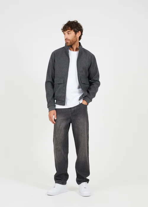 Brave Soul Grey Faux Wool Funnel Neck Bomber Style Jacket - M Image 4