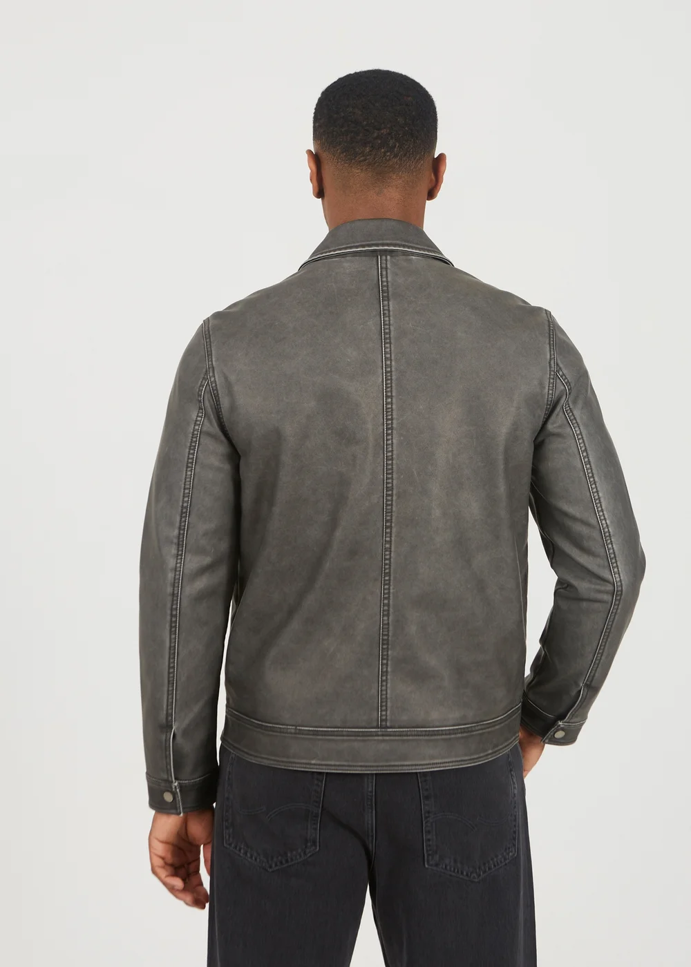 Brave Soul Black Zip Through Vintage PU Biker Jacket - S Image 2
