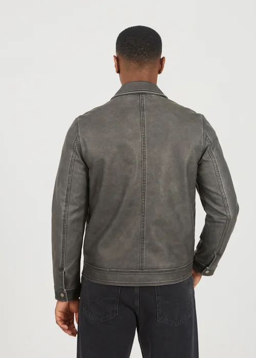 Brave Soul Black Zip Through Vintage PU Biker Jacket - S Image 2