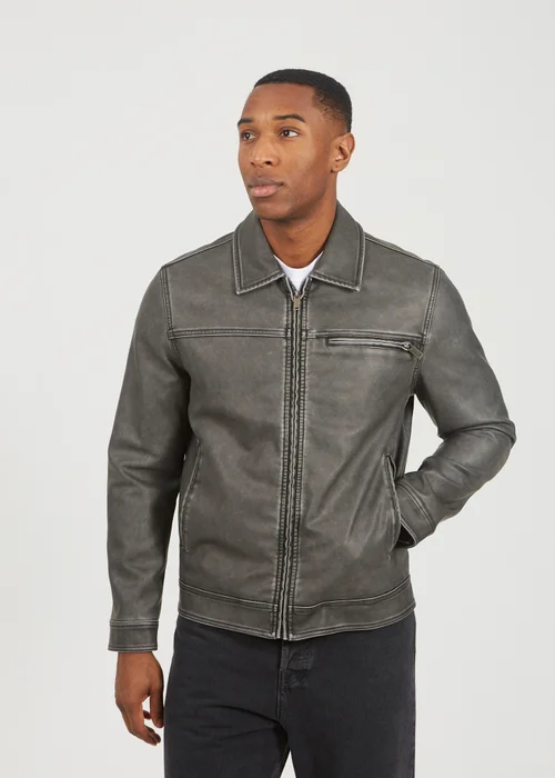 Brave Soul Black Zip Through Vintage PU Biker Jacket - S Image 1