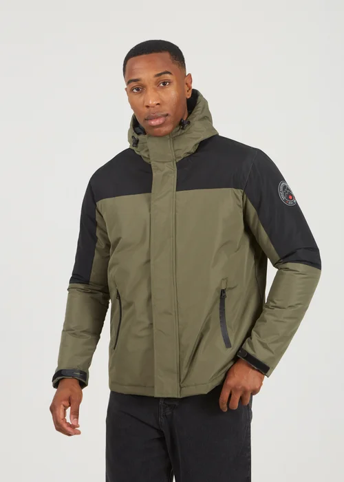 Brave Soul Khaki Colour Block Hooded Jacket - M Image 1