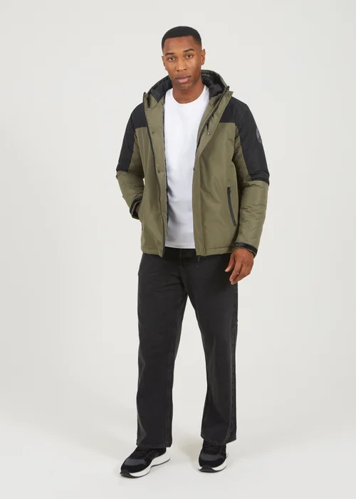 Brave Soul Khaki Colour Block Hooded Jacket - M Image 4