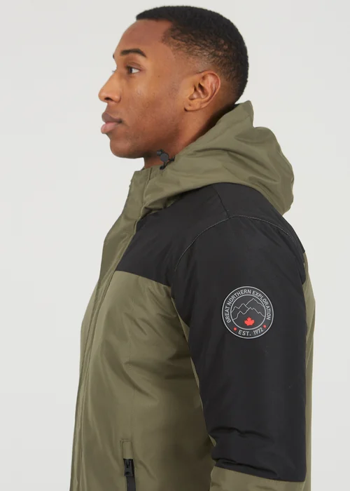 Brave Soul Khaki Colour Block Hooded Jacket - M Image 3