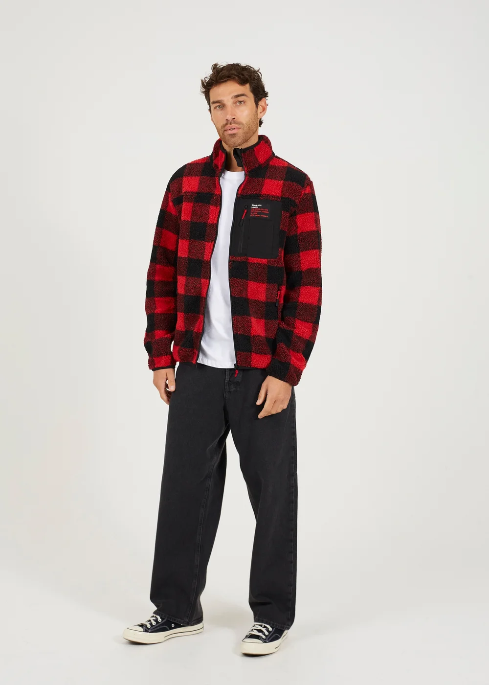Brave Soul Red Check Zip Through Borg Fleece - XL | Matalan