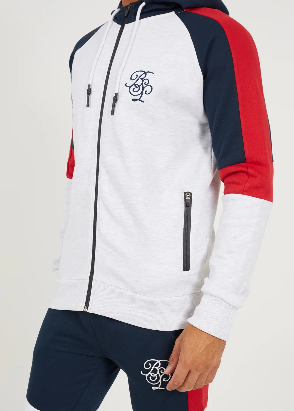 Brave Soul Ecru Contrast Panel Full Zip Hoody and Jogger Set - S Image 4