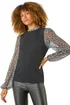 Roman Black 2 In 1 Animal Print Mesh Sleeve Top - Size 16 Image 1