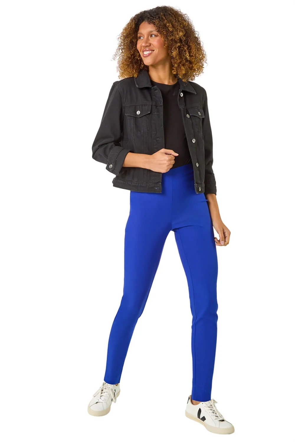 Roman Ink Blue Full Length Elastic Waist Stretch Trousers - 10 Image 2
