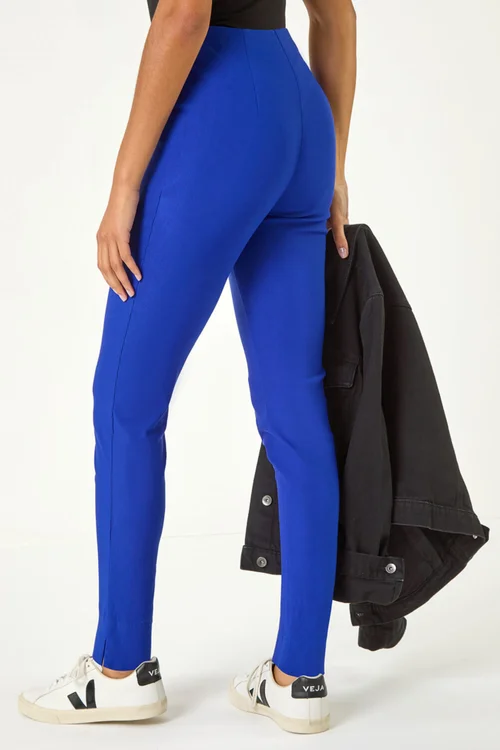 Roman Ink Blue Full Length Elastic Waist Stretch Trousers - 10 Image 4