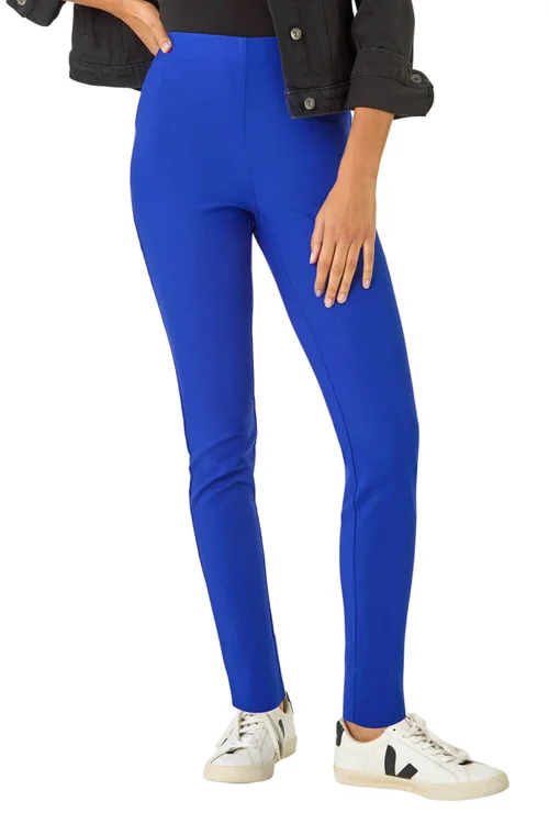 Roman Ink Blue Full Length Elastic Waist Stretch Trousers - 10 Image 1