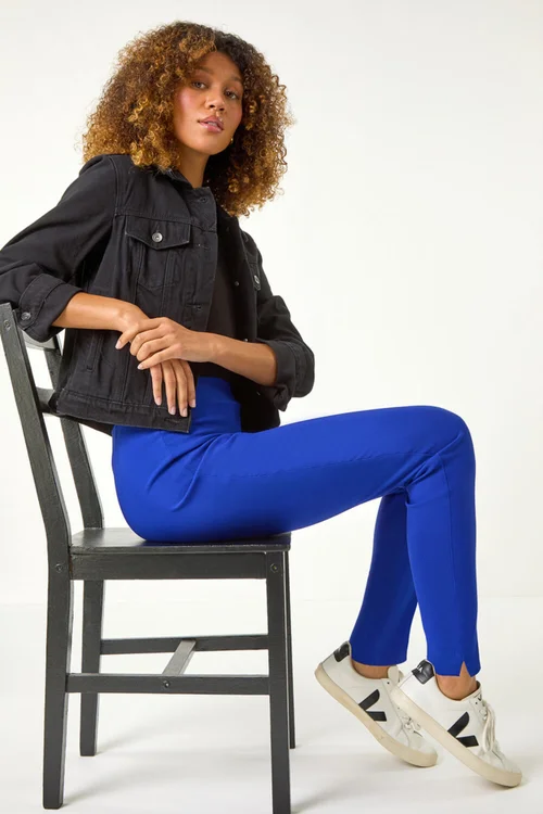 Roman Ink Blue Full Length Elastic Waist Stretch Trousers - 10 Image 3