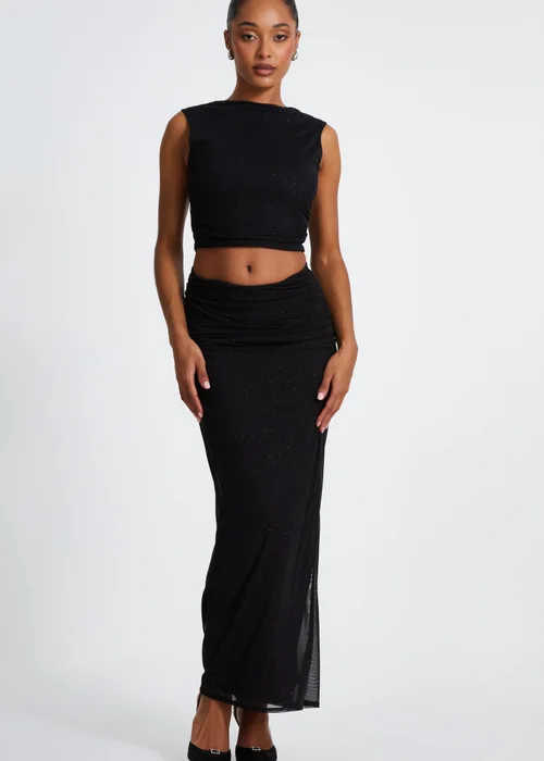 Quiz Black Glitter Mesh Midaxi Skirt - Size 4 Clothing Image 1