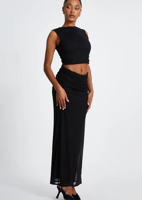 Quiz Black Glitter Mesh Midaxi Skirt - Size 4 Clothing Image 3