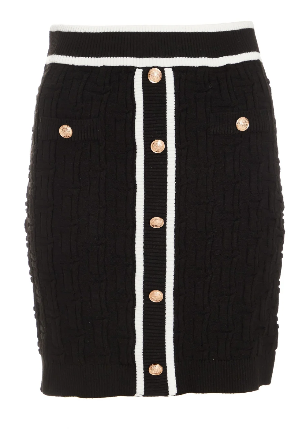 Quiz Black Knit Contrast Trim Skirt - Small Image 4