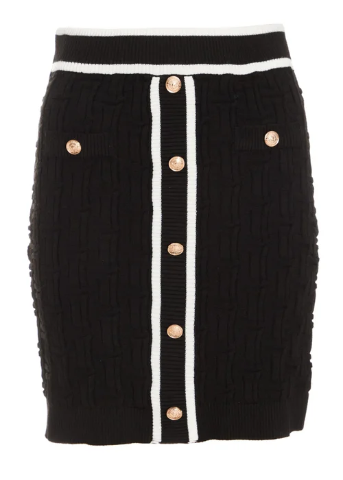 Quiz Black Knit Contrast Trim Skirt - Small Image 4