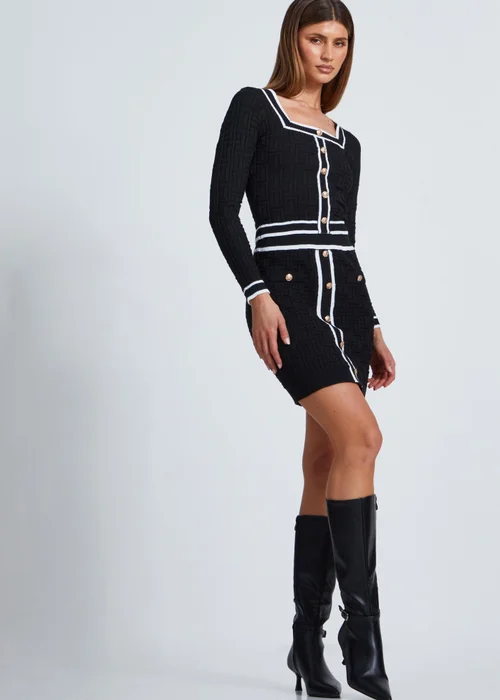 Quiz Black Knit Contrast Trim Skirt - Small Image 3