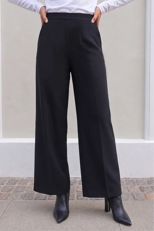 Roman Black Petite Wide Leg Ponte Stretch Trouser - 18 Image 1