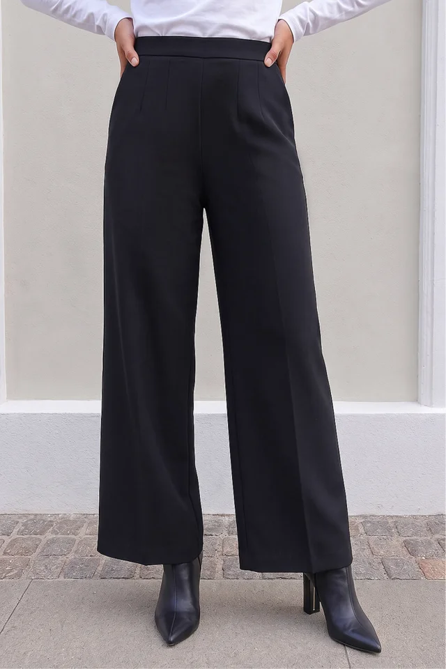 Roman Black Petite Wide Leg Ponte Stretch Trouser