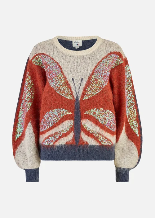 Yumi Brown Butterfly Sequin Knitted Jumper - S Image 3