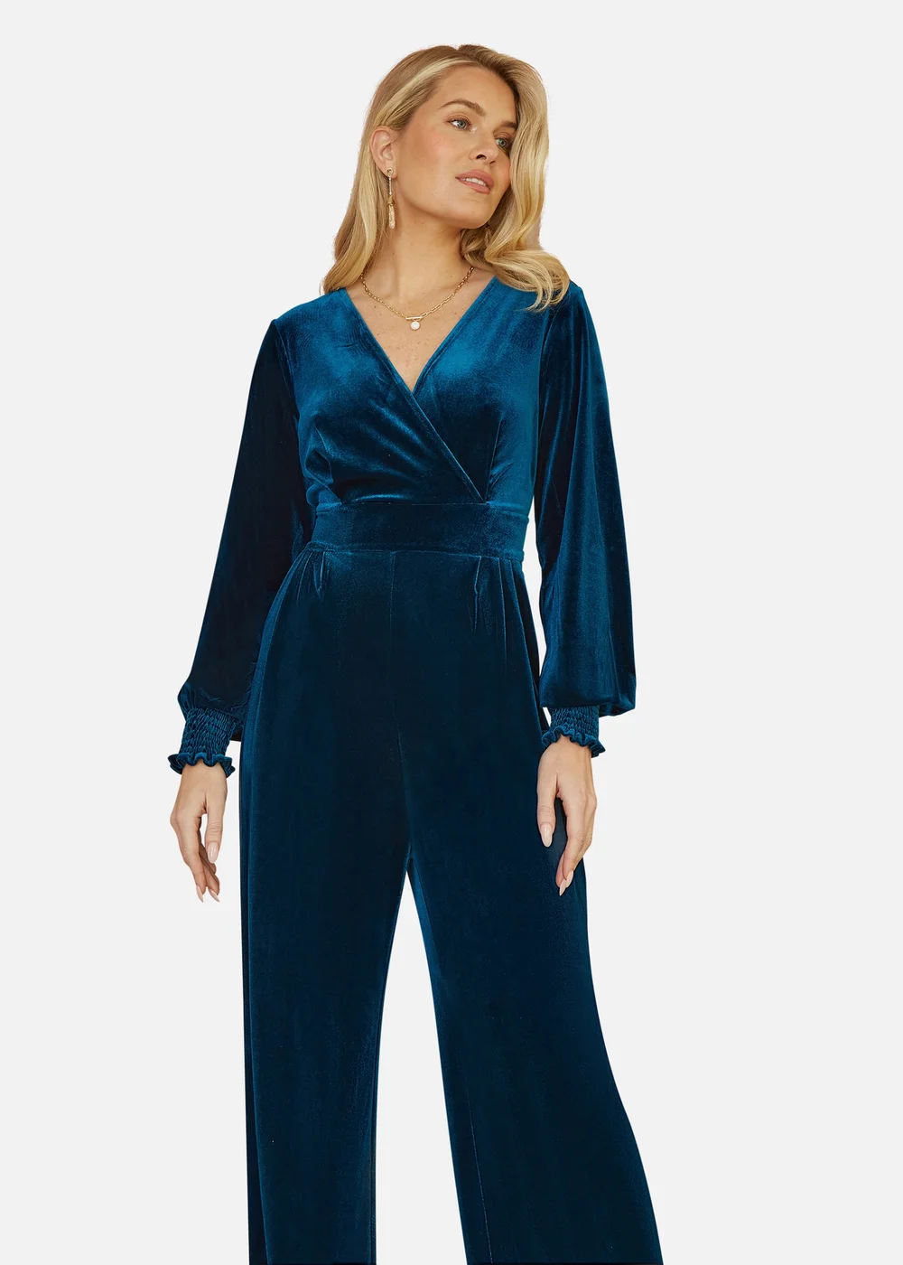 Yumi Teal Velvet Long sleeve Jumpsuit - 16 Image 2