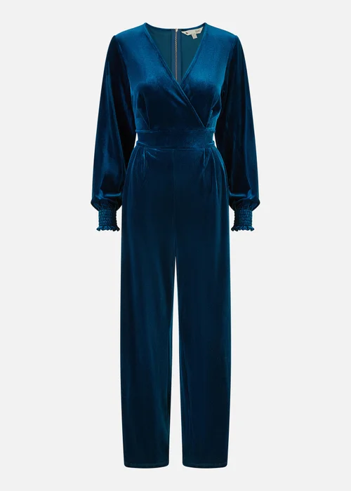 Yumi Teal Velvet Long sleeve Jumpsuit - 16 Image 3