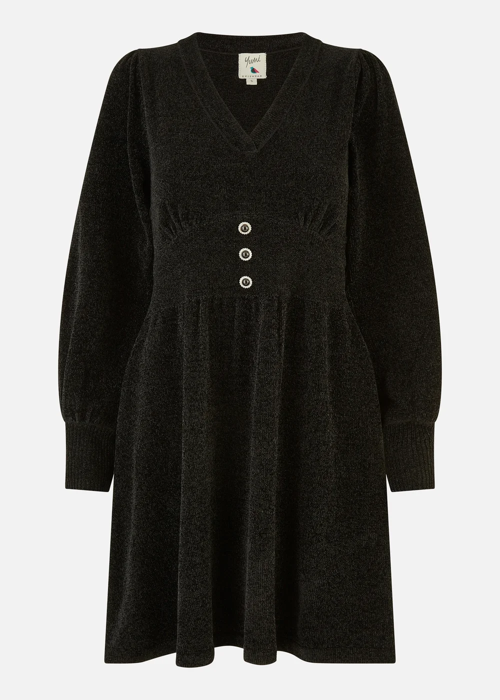 Yumi Black V Neck Empire Line Knitted Skater Dress - S | Matalan Yumi Black V Neck Empire Line Knitted Skater Dress - S | Matalan