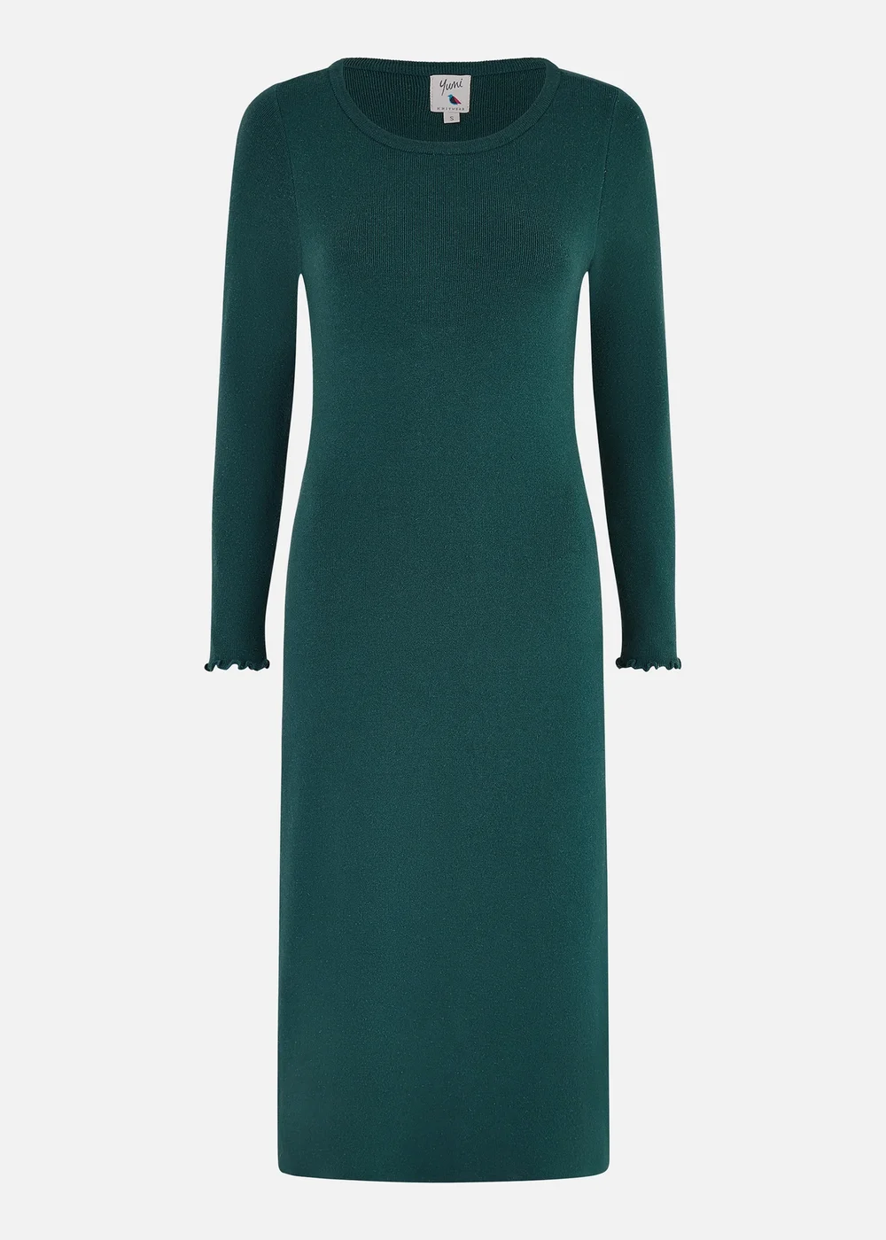 Yumi Green Sparkle Knit Midi Jumper Dress - S Image 3