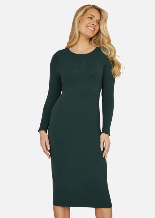 Yumi Green Sparkle Knit Midi Jumper Dress - S Image 2