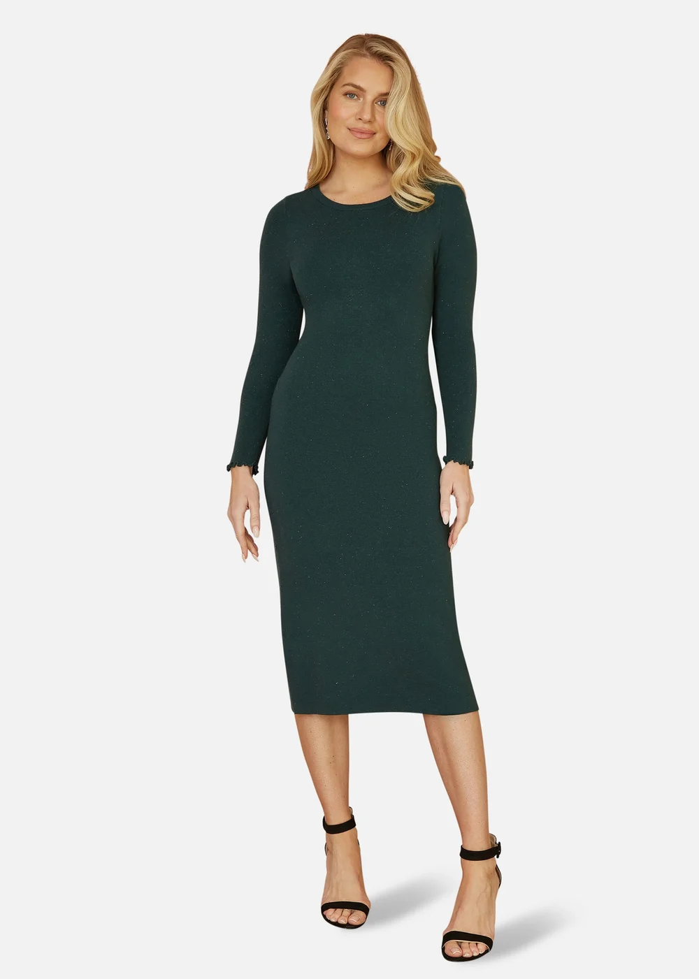 Yumi Green Sparkle Knit Midi Jumper Dress - L | Matalan Yumi Green Sparkle Knit Midi Jumper Dress - L | Matalan