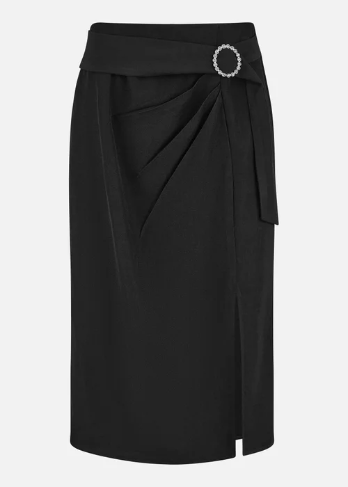 Yumi Black Diamante Buckle Faux Wrap Skirt With Split Hem - 8 Image 3