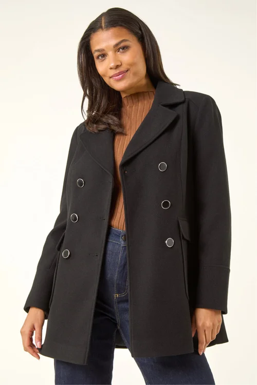 Roman Black Double Breasted Longline Coat - 16 Image 1