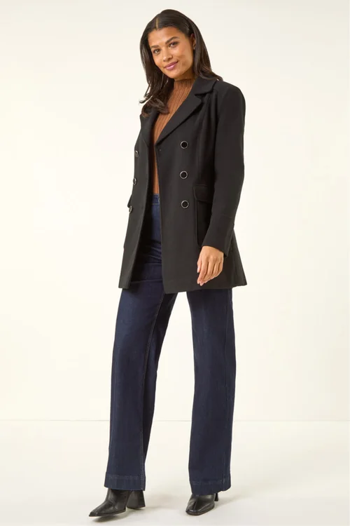 Roman Black Double Breasted Longline Coat - 16 Image 2